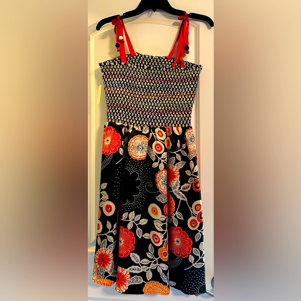 Medium Sun dress. Beaded shoulder ties. Smocked bodice. Never worn